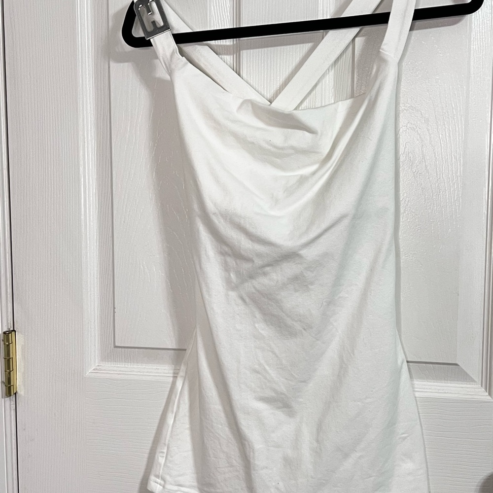 EB Denim White Asymmetrical Ruched Mini Dress